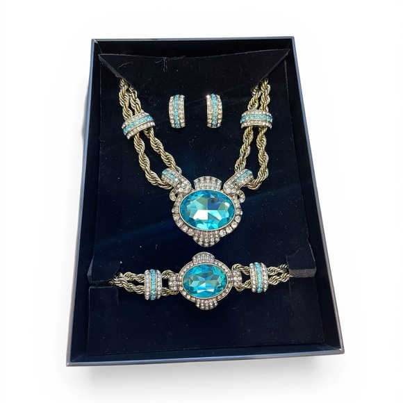 Heidi Daus Jewelry - Heidi Daus Gold-Tone Teal Crystal Necklace, Bracelet & Earring Set